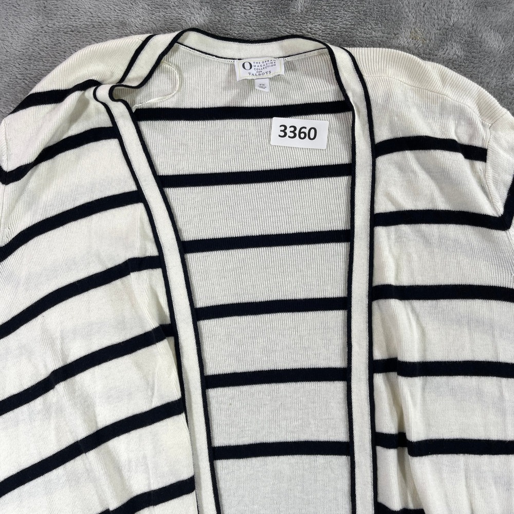 Talbots Cardigan Womens 2X‎ White Black Striped Oprah Magazine Duster Tie Cuff